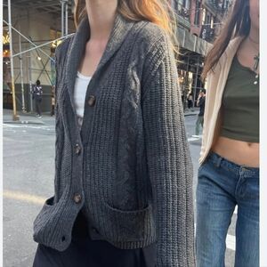 NWT Brandy Melville Preppy Classic Gray Cable Knit Cardigan Goth Dark Romantic